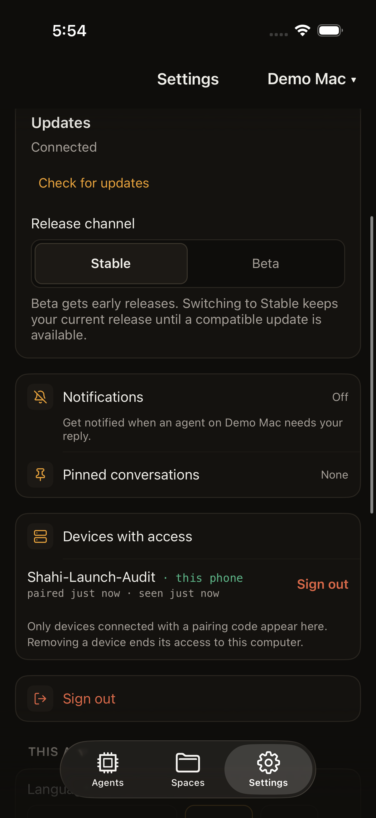 Shahi notification settings explain alerts when an agent needs a reply. Notifications are currently off.